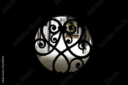 view city iron window grille wrought openwork. Dark dungeon window grill