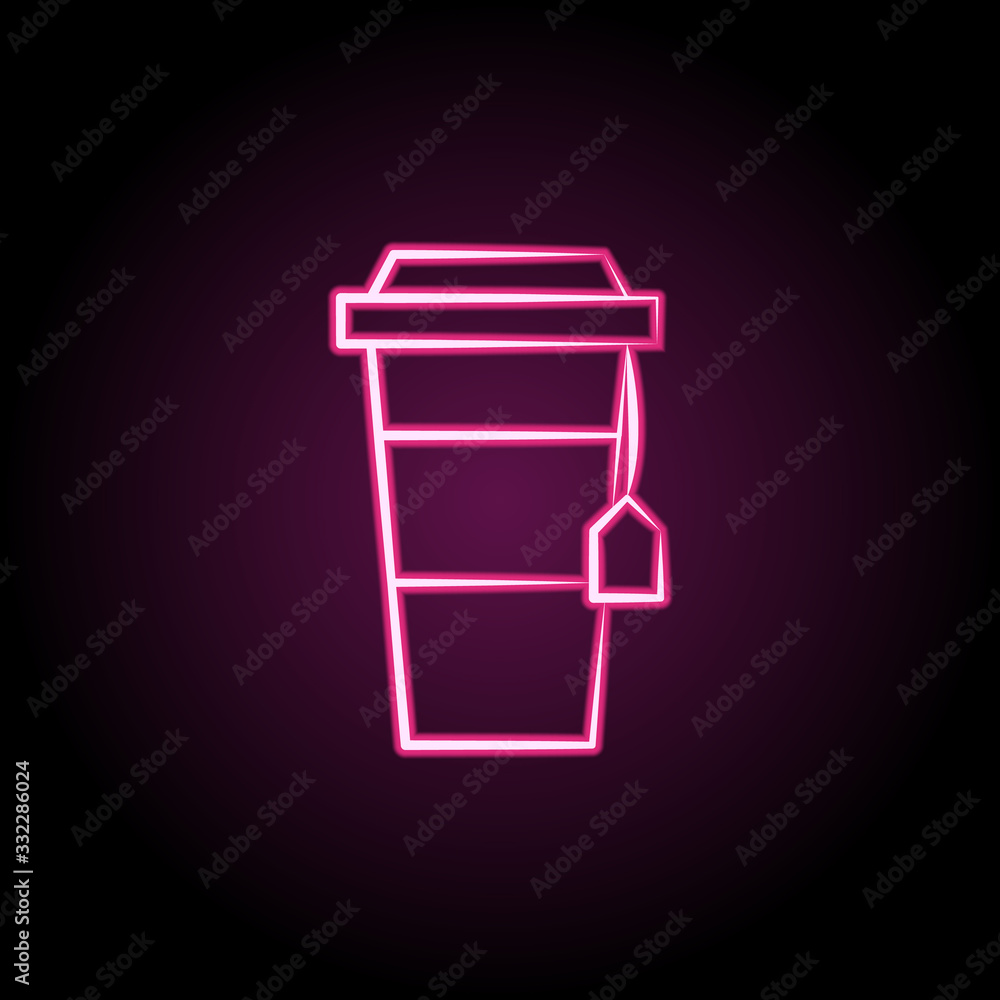 Bag, cup a tea neon icon. Simple thin line, outline vector of tea icons for ui and ux, website or mobile application Bag, cup a tea neon icon. Simple thin line, outline vector of tea icons for ui and ux, website or mobile application