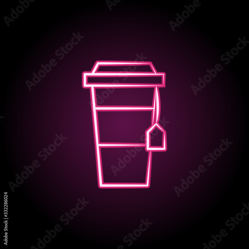 Bag, cup a tea neon icon. Simple thin line, outline vector of tea icons for ui and ux, website or mobile application