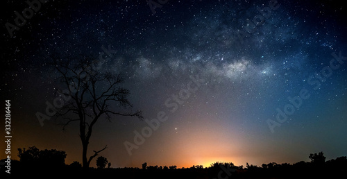 Landscape shot of milky way and star on dark background.with grain and select white balance.