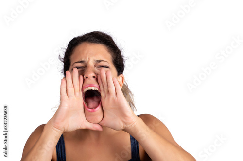 Young woman shouting and screaming.
