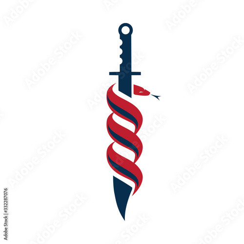 Combat knife and snake logo