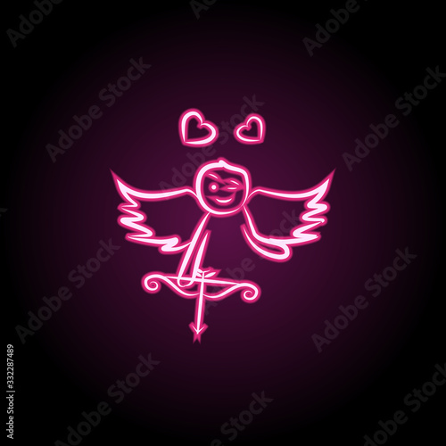 Cupid with onions neon icon. Simple thin line, outline vector of wedding icons for ui and ux, website or mobile application