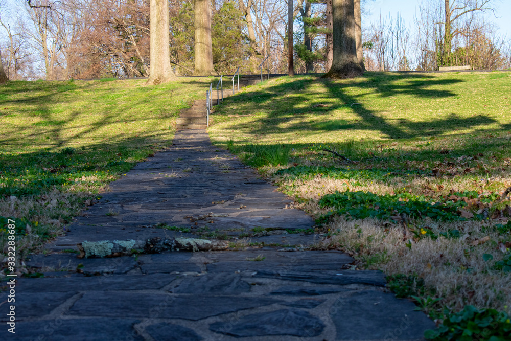 Fototapeta premium A Cobblestone Path in a Park on a Bright Spring Day