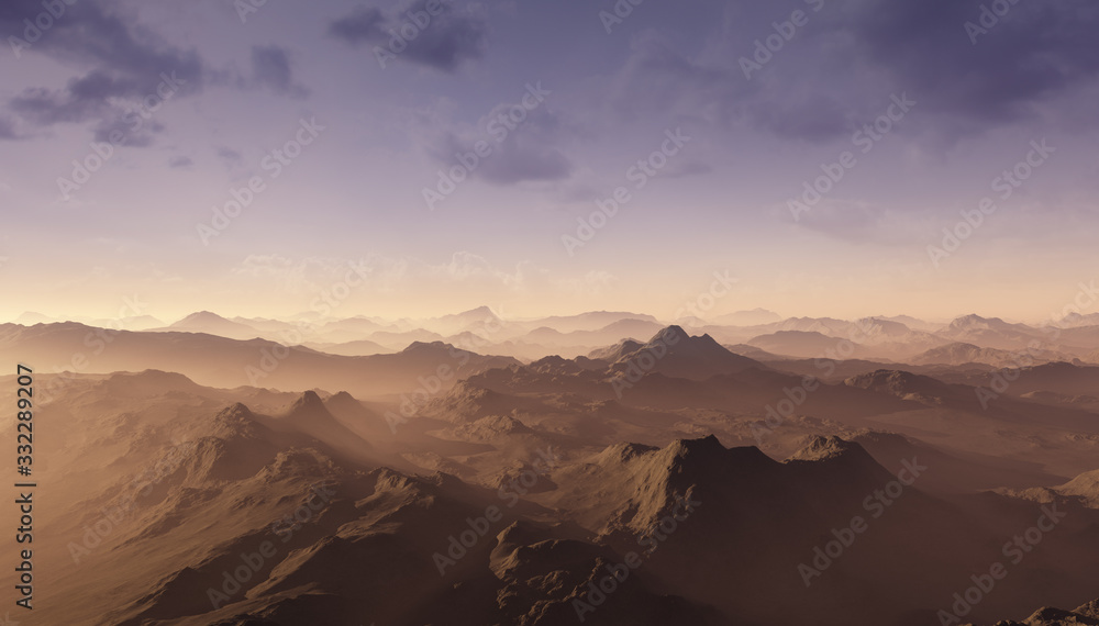 Naklejka premium 3d generated fantasy landscape of lonely desert mountains