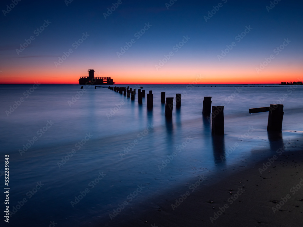 German's Torpedo Station, ruins from World War 2 at the sunrise. Long exposure photography. Gdynia Poland German's Torpedo Station, ruins from World War 2 at the sunrise. Long exposure photography. Gdynia Poland