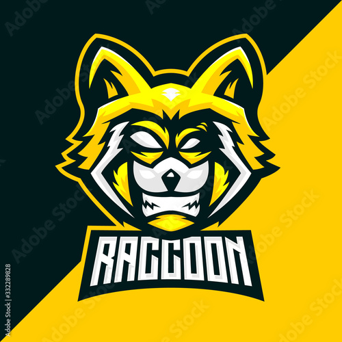yellow raccoon mascot logo design , suspicious raccoon