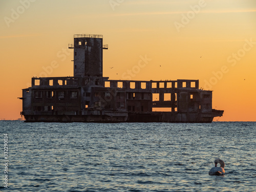 German's Torpedo Station, ruins from World War 2 at the sunrise. photo