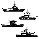 Set icons of motor yachts.Vector silhouette motor yachts.