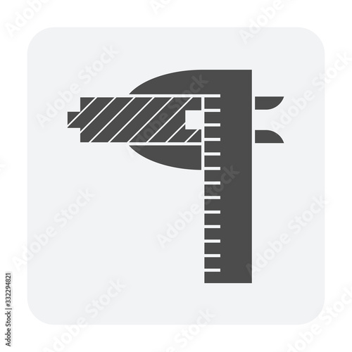 Measurement icon. Consist of Wood floor material and vernier caliper. That floor material test and quality inspection for quality work of floor finishing material construction or installation work.
