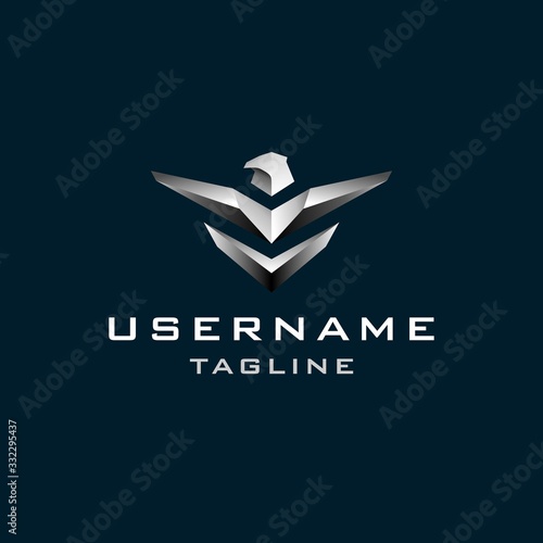 silver hawk logo design inspiration . eagle masculin icon . silver bird logo design inspiration . metal 3d bird logo design template