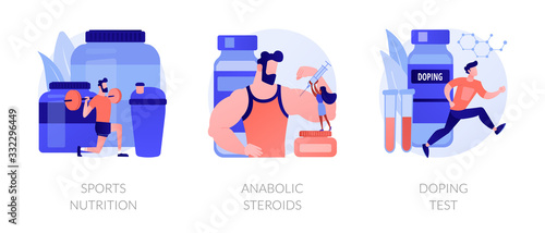 Active lifestyle, illegal substances use, professional sportsman examination icons set. Sports nutrition, anabolic steroids, doping test metaphors. Vector isolated concept metaphor illustrations