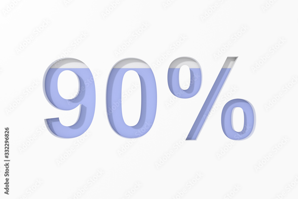 Ninety percent text design. 3D rendering. Ninety percent text design. 3D rendering.