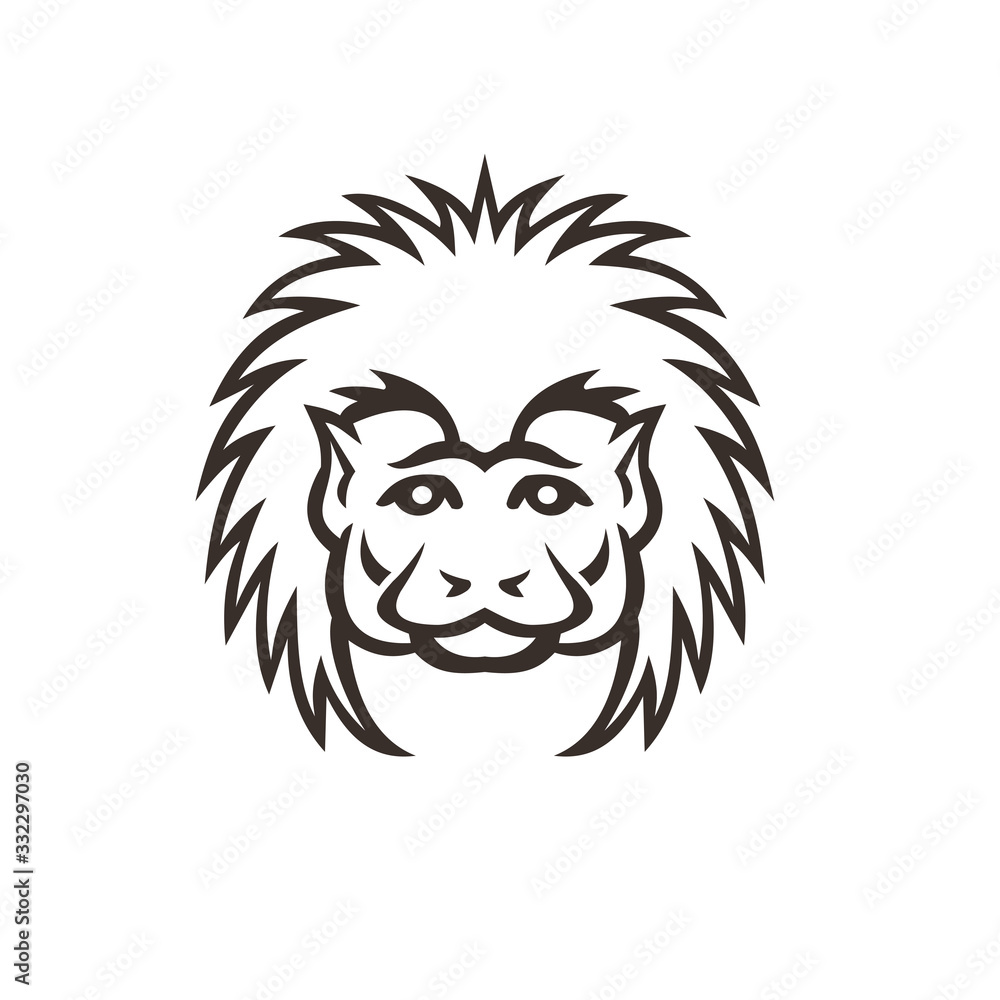 Mascot icon illustration of head of a cotton top tamarin monkey viewed from front on isolated background in retro style done in black and white.