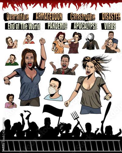 Apocalyptic Crowd Set of Individual, Detailed Vector Characters and Accessories - Handdrawn Ink Comic Book Style