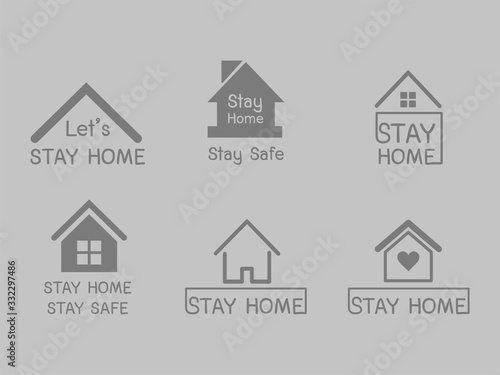 Set of Stay Home stay safe Vector Icons. Protect yourself by social distance. Self isolation symbol for pandemic virus. Health care concept