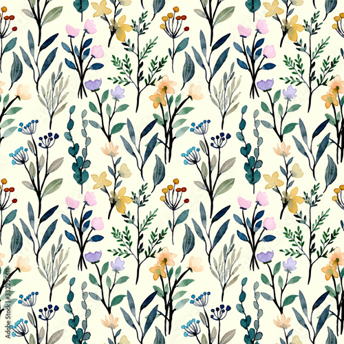 abstract wild flower seamless pattern with watercolor