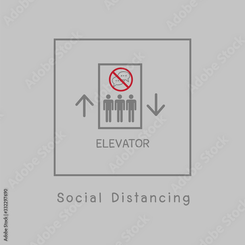 Do not talking in elevator Prevent the spread of Covid-19 by dividing the standing position in the transport lift. Protect yourself by social distance. Self isolation symbol for pandemic virus.