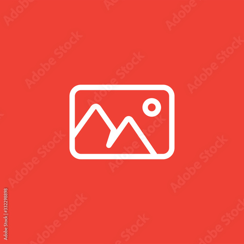 Photo Line Icon On Red Background. Red Flat Style Vector Illustration