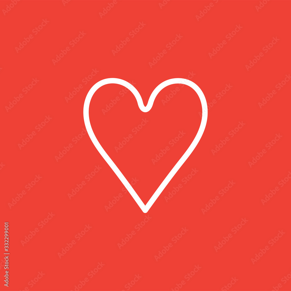 Playing Card Heart Line Icon On Red Background. Red Flat Style Illustration