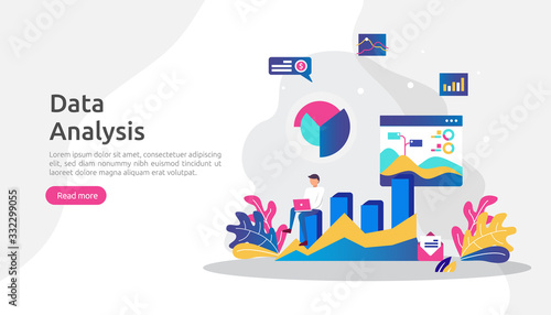 digital data analysis concept for market research and digital marketing strategy. website analytics or data science with people character. template for web landing page, banner, presentation