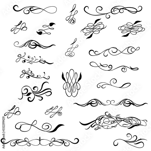 Set of calligraphic hand drawn decorative elements