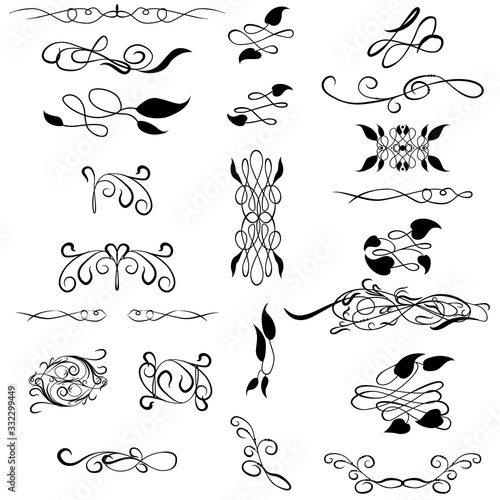Set of calligraphic hand drawn decorative elements