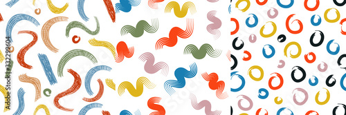 Hand drawn Various lines and shapes. Set of three abstract seamless patterns. vector illustrations