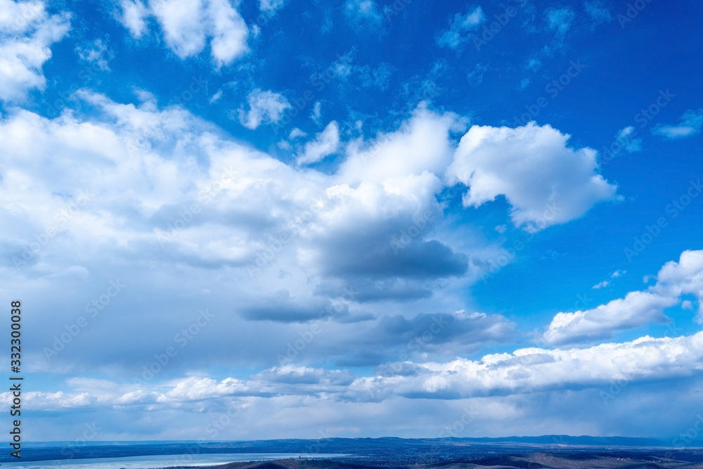 Beautiful blue sky, white clouds in the mountains Beautiful blue sky, white clouds in the mountains