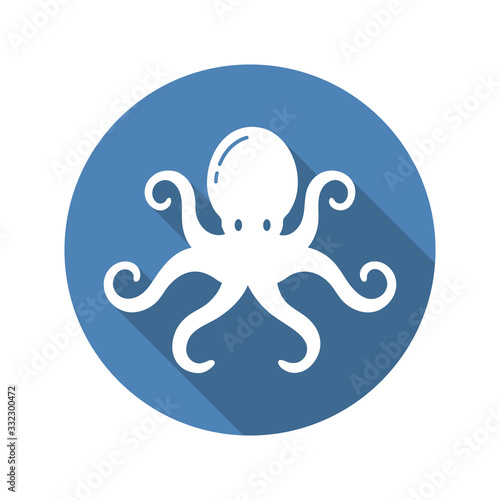 Octopus Circle Icon Flat with long Shadow