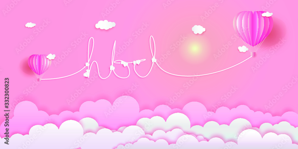 Lettering happy birth day with balloons on pink background and cloud, For Wallpaper, flyer, invitation, card, poster, postcard, brochure, banner, advertising, mockup, Vector illustration color 3d.