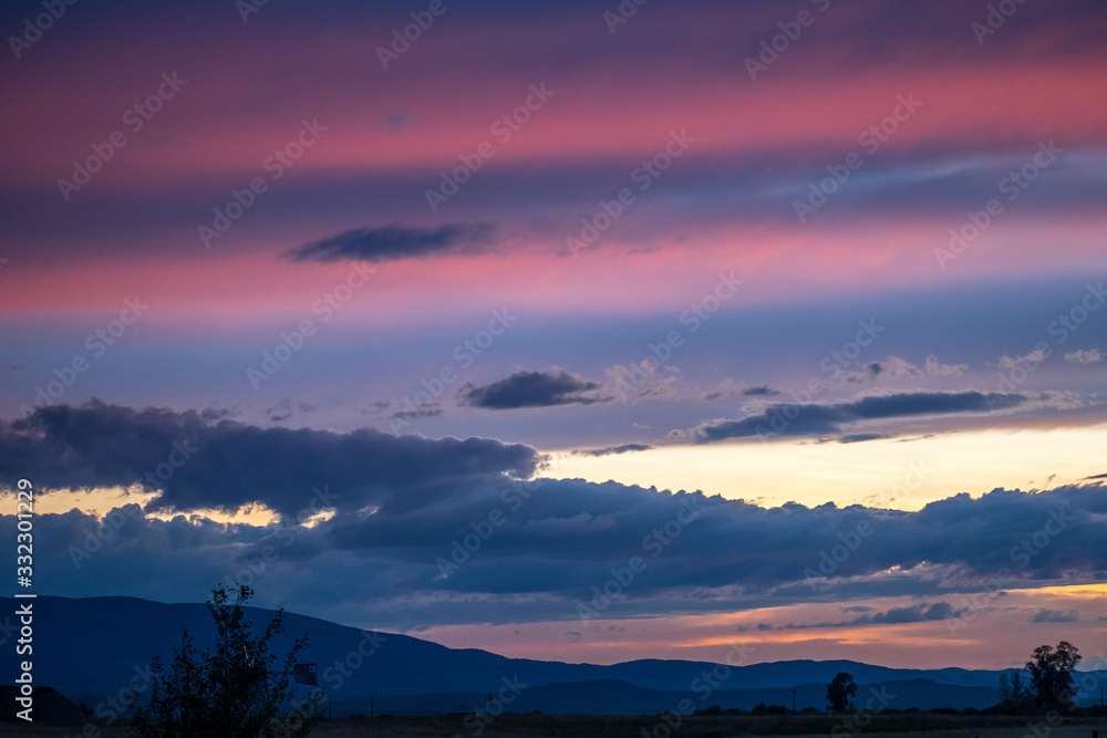 Dramatic vibrant sunset scenery in White Sulphur Springs, Montana