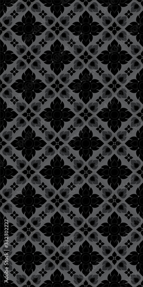Line Thai black flower seamless pattern Line Thai black flower seamless pattern