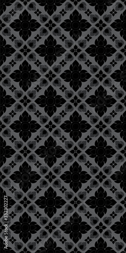 Line Thai black flower seamless pattern