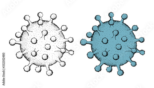 Hand drawn 2019-nCoV Novel Coronavirus bacteria. Vector virus cell sketch.