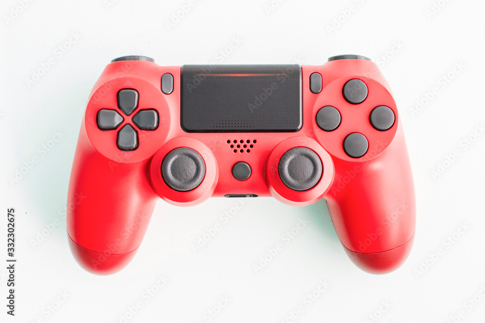 A joystick controller on isolated background, red colored A joystick controller on isolated background, red colored