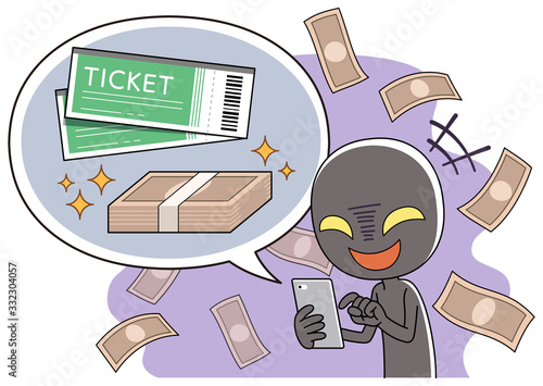 スマホでチケットの高額転売をする悪い人