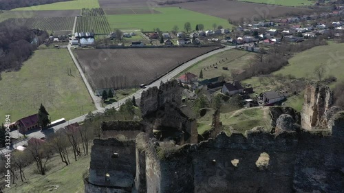 Aerial view of castle in Sedliska village in Slovakia photo