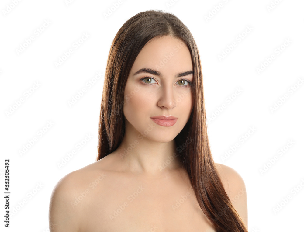 Portrait of young woman with beautiful face on white background Portrait of young woman with beautiful face on white background