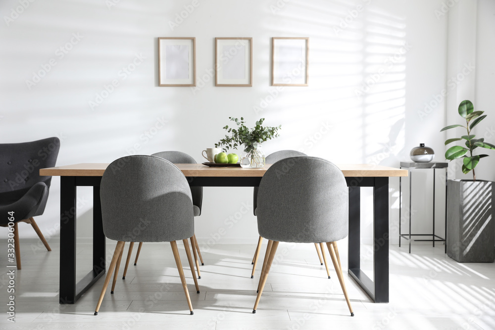 Stylish room interior with table and chairs. Idea for design Stylish room interior with table and chairs. Idea for design