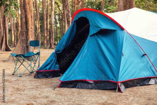 Campsite and Tent for Campfire in Holiday at National Park, Camping Site for Outdoors Leisure Activity Relaxation. Adventure and Vacation Lifestyles Concept © Maha Heang 245789