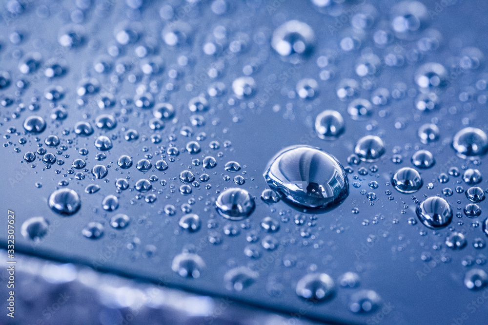 Water droplets on blue Water droplets on blue