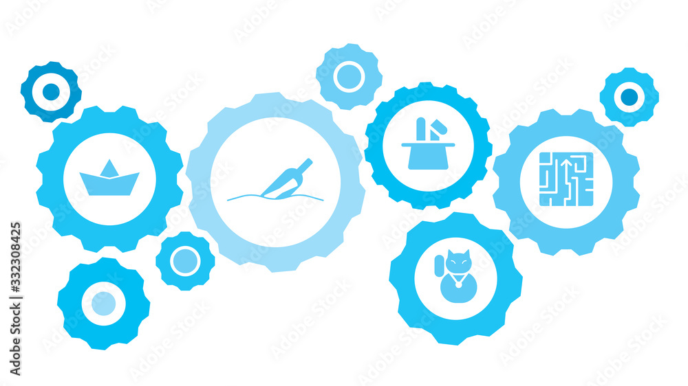 Connected gears and vector icons for logistic, service, shipping ...