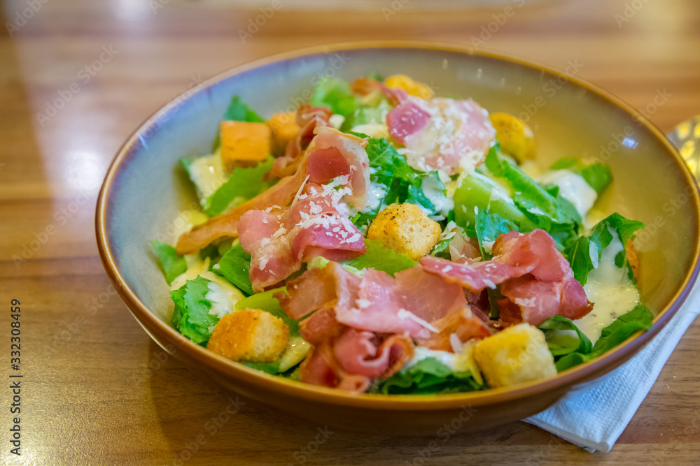 Bacon and ham salad for health