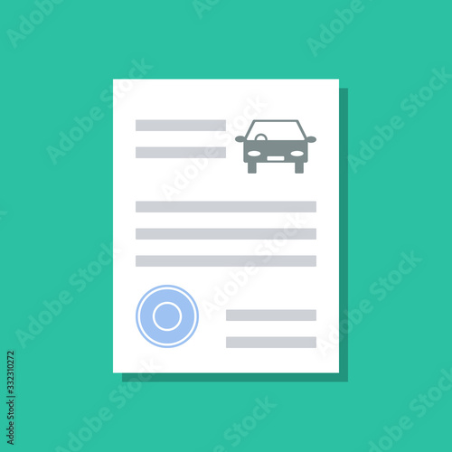 paper document with car icon and blue round stamp