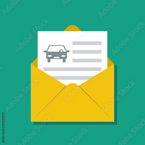 paper document with car icon in open envelope