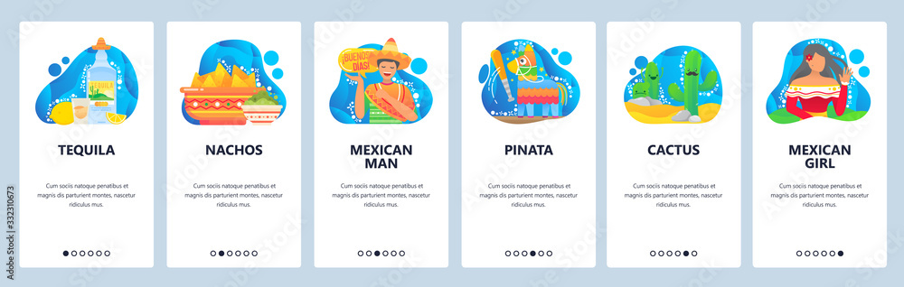 Mexico website and mobile app onboarding screens vector template