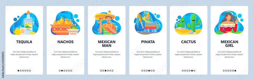 Mexico website and mobile app onboarding screens vector template Mexico website and mobile app onboarding screens vector template