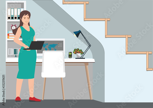 Young professional woman working from home.