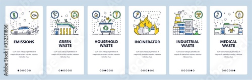 Waste management website and mobile app onboarding screens vector template